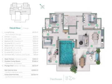 Penthouse de 3 Chambres