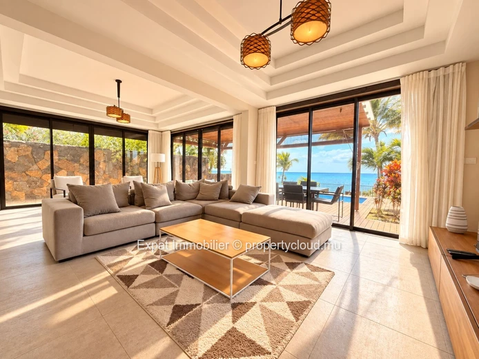 Exceptional 3-Bedroom Beachfront Villa with Office & Breathtaking Coin de Mire Views – Pointe aux Canonniers