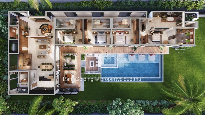 Villa PDS à vendre à Trou aux Biches, surface habitable de 817m² sur terrain de 1.317m², 4 chambres, piscine privée, ...