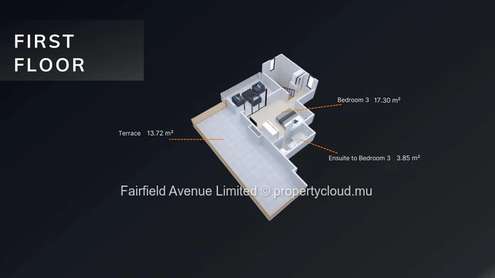Townhouse PDS à vendre à Grand Baie, 132m², 3 chambres en suite, piscine privée, meublé, climatisé, proche écoles, hô...